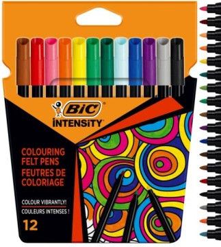 BIC INTENSITY UP PISAKI MAZAKI FLAMASTRY SZKOLNE PLASTYCZNE 12 KOLORÓW
