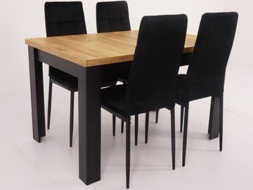 КУХОННЫЙ КОМПЛЕКТ Стол 120 и 4 стула, ЧЕРНЫЙ ВЕЛОР