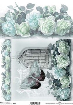 ITD Collection - Decoupage Papier RYŻOWY R760 - MotyI RÓŻE Vintage - A4