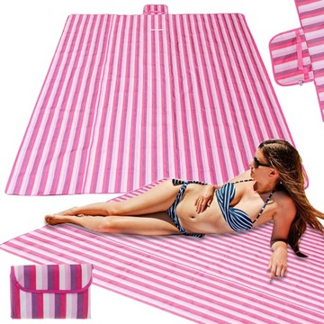 Mata plażowa koc piknikowy plażowy 200x200cm duży wielki różowy