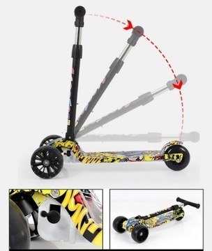 САМОКАТ ТРЁХКОЛЕСНЫЙ СВЕТОДИОДНЫЙ ДЛЯ ДЕТЕЙ, СКЛАДНОЙ, БАЛАНС, ТОРМОЗ, СВЕТ