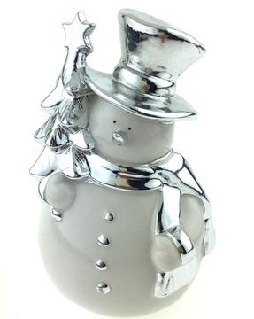 СНЕГОВИК С РОЖДЕСТВЕНСКОЙ ЕЛКОЙ СЕРЕБРЯНЫЙ БЕЛЫЙ 16см ПРЕМИУМ ФИГУРКА