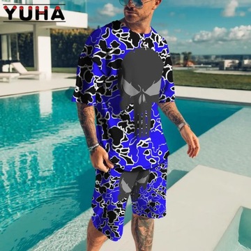 YUHA Summer Men's Clothing T Shirt Sets 3D Terribl