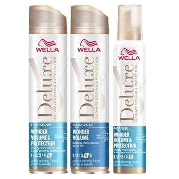 Wella Deluxe Wonder Protection Mocny Lakier Pianka do Włosów 3szt. Objętość