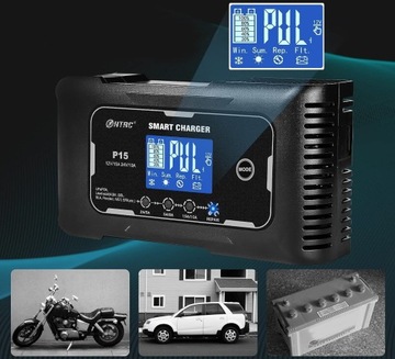 Prostownik Ładowarka Smart HTRC P15 12V/24V 15A LCD