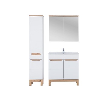 Zestaw mebli łazienkowych Bali 80 cm biały, szafka z umywalką+słupek+lustro