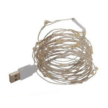 Lampki drucik 50 led 5m usb biały multikolor