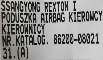 SSANGYONG REXTON I 01-06 ULOŽENÍ VZDUCHOVÁ ŘIDIČE AIRBAG