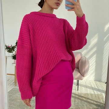 Sweter termiczny, oversize, sweter z luźnej dzianiny, ściągacz damski F