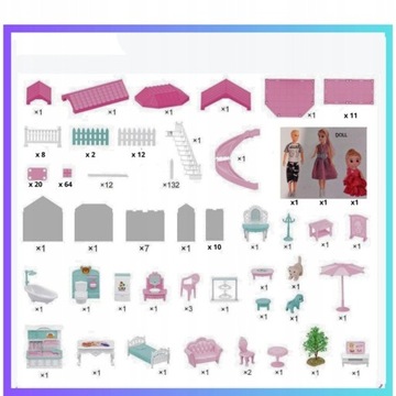 Dream Villa Кукольный домик Пластиковый дом + мебель + куклы 325 элементов