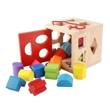 ДЕРЕВЯННЫЙ ОБРАЗОВАТЕЛЬНЫЙ КУБ ДЕРЕВЯННЫЕ СОРТИРОВОЧНЫЕ БЛОКИ ФИГУРЫ МОНТЕССОРИ