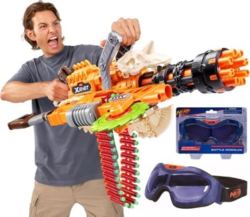 MINIGUN X-SHOT HORRORFIRE DUŻY PISTOLET KARABIN DREAD HAMMER + GOGLE NERF