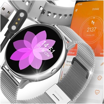 SMARTWATCH ZEGAREK DAMSKI PULS KROKI POWIADOMIENIA APLIKACJA MENU POLSKIE