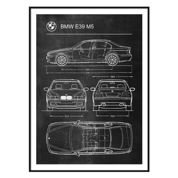 BMW E39 M5 Ретро Патентный Плакат A1+ Схема