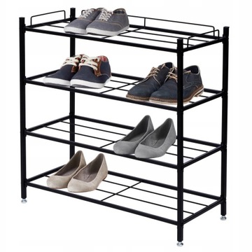 SZAFKA NA BUTY STOJAK METALOWY CZARNY 4 PÓŁKI ORGANIZER REGAŁ LOFTOWY