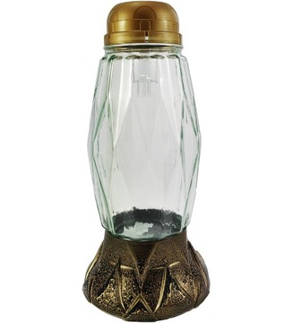 Nowoczesny znicz solarny ZŁOTY duży lampion solar piękne szkło 26cm