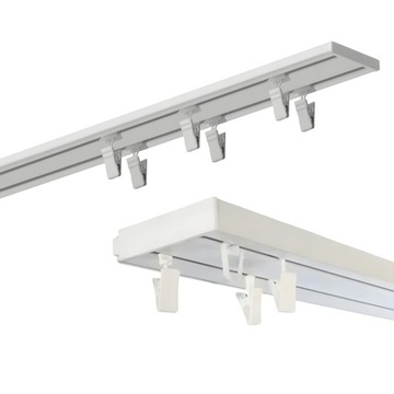 Karnisz Sufitowy PCV Szyna Sufitowa 2-Torowa Biała Żabki Agrafki 150 cm