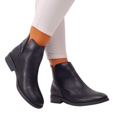 CZARNE BOTKI DAMSKIE BUTY KLASYCZNE PŁASKIE