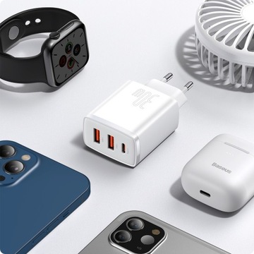БЫСТРОЕ СЕТЕВОЕ ЗАРЯДНОЕ УСТРОЙСТВО BASEUS COMPACT 2XUSB 1XUSB C 30 Вт 3A PD БЕЛЫЙ PD