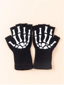 D3 ПЕРЧАТКИ БЕЗ ПАЛЬЦЕВ БЕЛЫЕ КОСТИ ЭМО ГОТА