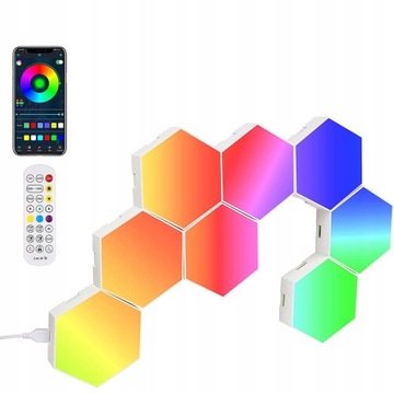 8 SZTUK LAMPA HEXAGON PLASTER MIODU RGB PILOT APKA
