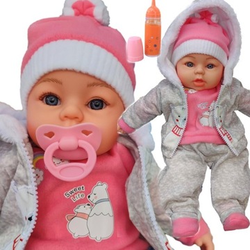 LALKA BOBAS 45CM RÓŻOWA LALECZKA MÓWI I ŚPIEWA PO POLSKU BUTELKA SMOCZEK