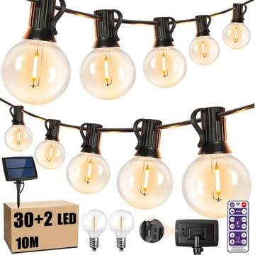 MOCNA I SOLIDNA GIRLANDA SOLARNA 30 ŻARÓWEK LED LAMPKI OGRODOWE KULE+PILOTA
