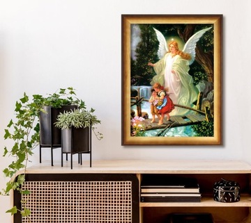 Obraz w ramie z Aniołem Stróżem, obraz religijny dla dzieci 30x40 cm