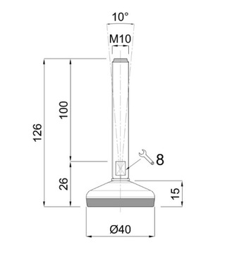 MINI STOPA STOPKA WAHLIWA DO MASZYN NÓŻKA REGULOWANA INOX 40 M10x100 BLACK