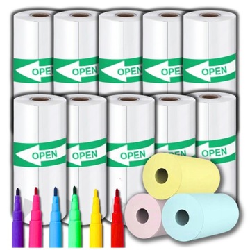14x PAPIER TERMICZNY SAMOPRZYLEPNY DO DRUKARKI DRUKUŚ DRUKUSIA + 6 MARKERÓW