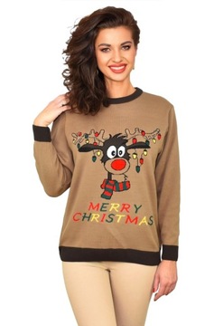 SWETER ŚWIĄTECZNY BRĄZ RENIFER RUDOLF KAWOWY ŚWIĄTECZNE SWETRY PREZENT S