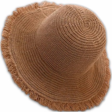 Słomkowy Kapelusz beżowy słomiany przeciwsłoneczny damski LETNI PLAŻOWY Hat