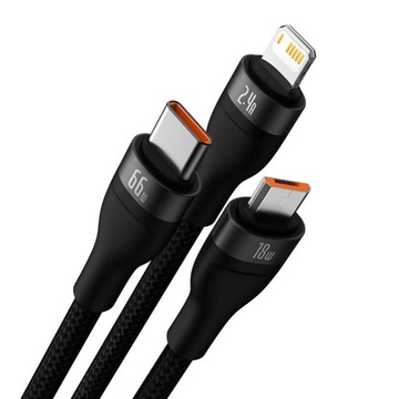 ТЕЛЕФОННЫЙ КАБЕЛЬ BASEUS USB TYPE C MICRO USB LIGHTNING QC 4.0 PD 66 Вт 1,2 м