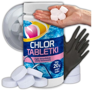 CHLOR TABLETKI 1KG TABLETKA 20G CHEMIA BASENOWA GAMIX GRATIS RĘKAWICZKI