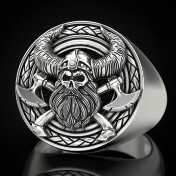 SREBRNY SYGNET NORDYCKI VIKING PIERŚCIEŃ TOPORY