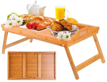 STOLIK śniadaniowy składany DREWNIANY BAMBUS 50 x 30 x 21 cm - praktyczny