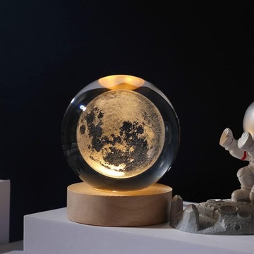 СВЕТОДИОДНЫЙ НОЧНОЙ СВЕТИЛЬНИК CRYSTAL DECORATION 3D MOON BALL С ГРАВИРОВКОЙ + ОСНОВАНИЕ