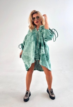 LIL GLAM PAPARAZZI FASHION BLUZA DŁUGA OVERSIZE Z POLAREM MIĘTOWA