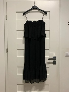 Massimo Dutti czarna plisowana sukienka koronka 34 XS