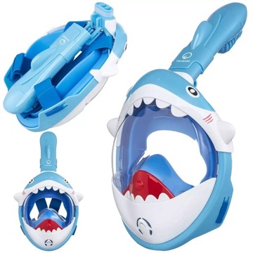 МАСКА ДЛЯ ДАЙВИНГА С ТРУБКОЙ ПОЛНОЛИЦЕВАЯ ПАНОРАМНАЯ DRY TOP SHARK KIDS