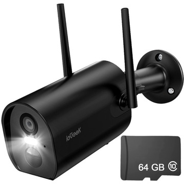 Kamera Zewnętrzna Akumulator WiFi IP 2K 3MPx 4xZoom Czarne 64GB na 15000mAh