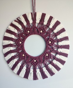 MAKRAMA wisząca MANDALA okrągła BOHO 43cm BORDO