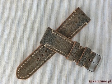 Pasek do zegarka 22 mm brązowy szyty ręcznie naturalna skóra model vintage