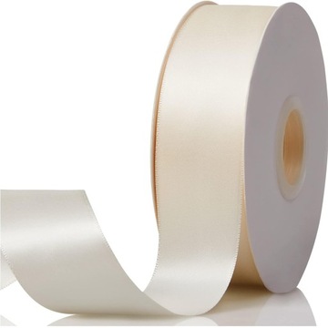 Wstążka satynowa 25m x 38mm jasnokremowa rolka taśma tasiemka ozdobna