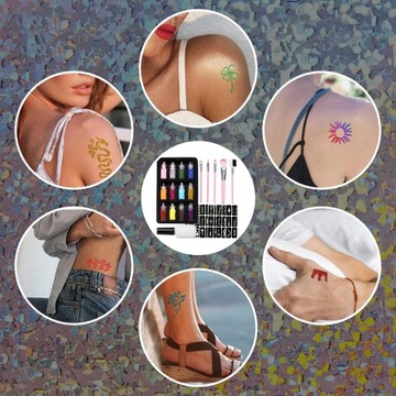 НАБОР ДЛЯ ТАТУ С БЛЕСКАМИ «Сделай сам» 87 ШАБЛОНОВ 12 БЛЕСКОВ В ПОДАРОК