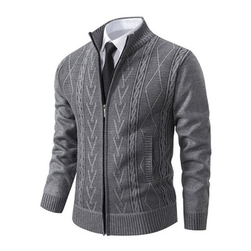 Elegancki męski ciepły sweter rozpinany na zamek błyskawiczny