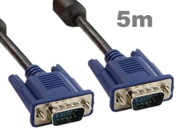 Kabel VGA 5M Monitor PC D-SUB Full HD VGA SVGA 5m * Solidny przewód 5 m