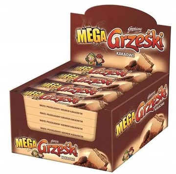 WAFELEKI GRZEŚKI 32szt X 34g MEGA KAKAOWE KARTONIK