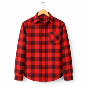 РУБАШКА ИЗ ХЛОПКОВОЙ ФЛАНЕЛЕВОЙ РАБОТЫ С ДЛИННЫМ РУКАВОМ, КРАСНАЯ В КЛЕТКУ S
