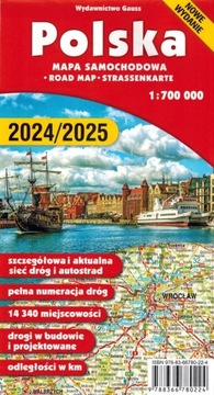 POLSKA MAPA SAMOCHODOWA DROGOWA 2024/2025 GAUSS